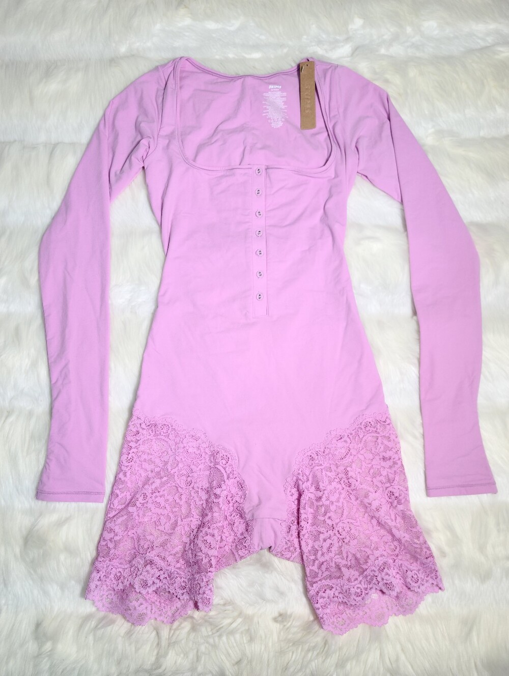 SKIMS Fits Everybody Lace Longsleeve Onesie Petal Women XS NEW